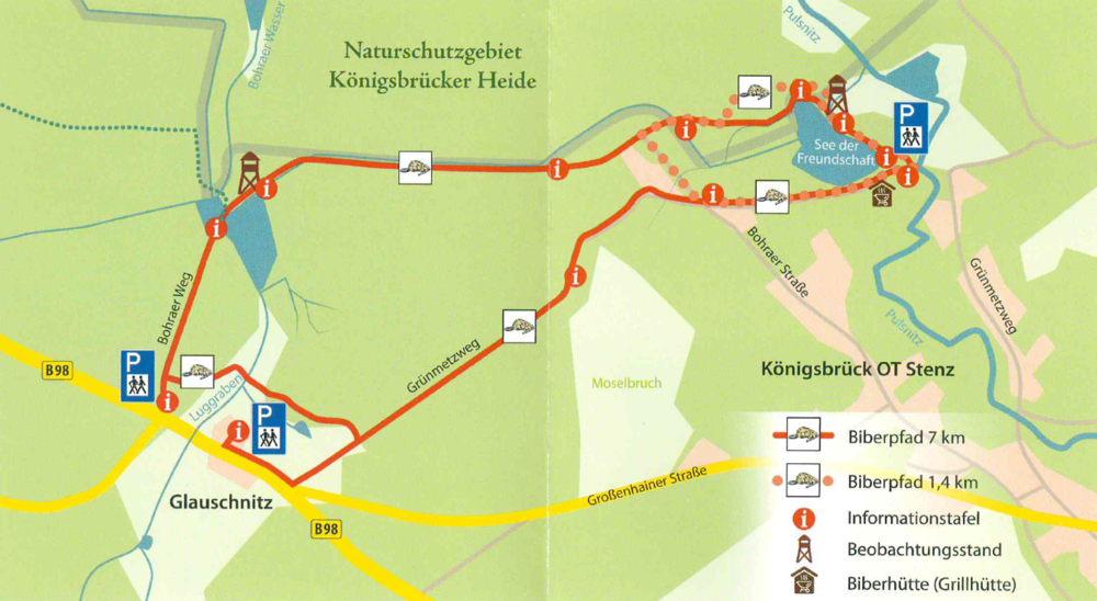 Verlauf des Biberpfades in Königsbrück (Quelle: Königsbrück Information)